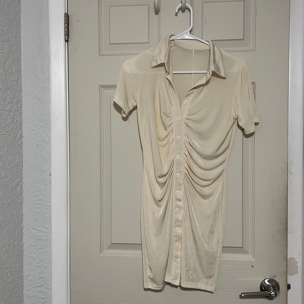 Cream button up mini dress